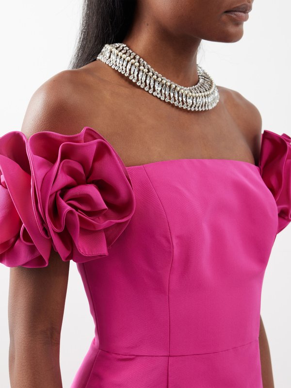 Carolina Herrera Rosette-accent silk-faille off-the-shoulder gown