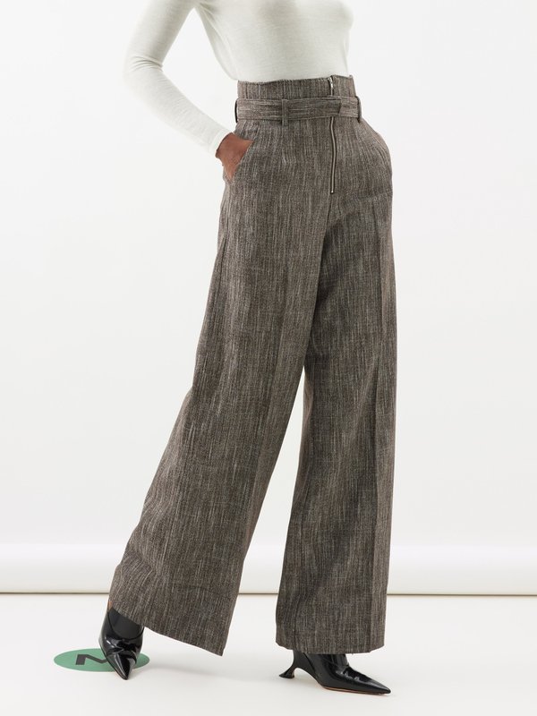 CO Zip-up belted wool-blend wide-leg trousers
