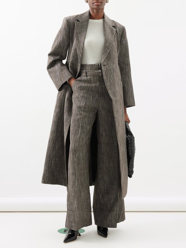 CO Zip-up belted wool-blend wide-leg trousers