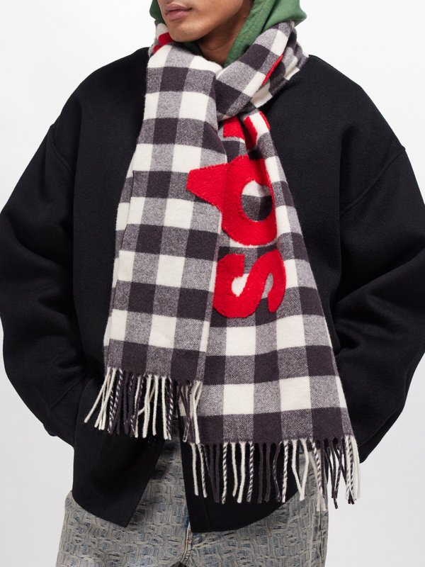 Acne Studios Logo-patch checked wool-blend scarf