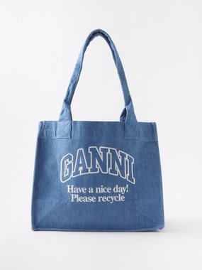 GANNI Ganni Logo-embroidered denim tote bag