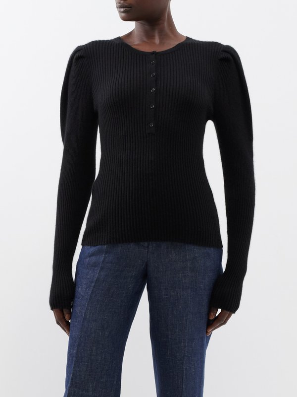 Gabriela Hearst Nessa puffed-sleeve rib-knit sweater