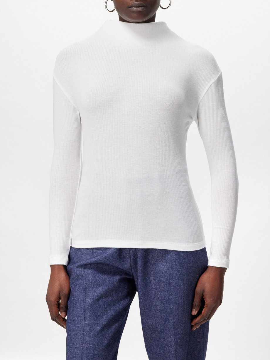 Marie Adam-Leenaerdt Structured-collar cotton-blend ribbed T-shirt
