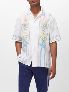 Casablanca Chain stitch-embroidered linen shirt