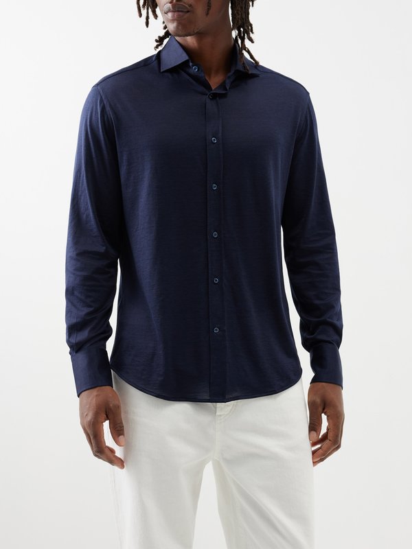 Brunello Cucinelli Cutaway-collar silk-blend shirt