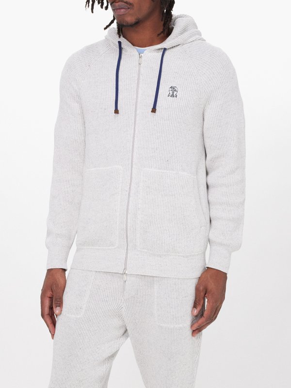 Brunello Cucinelli Ribbed cotton-blend hoodie