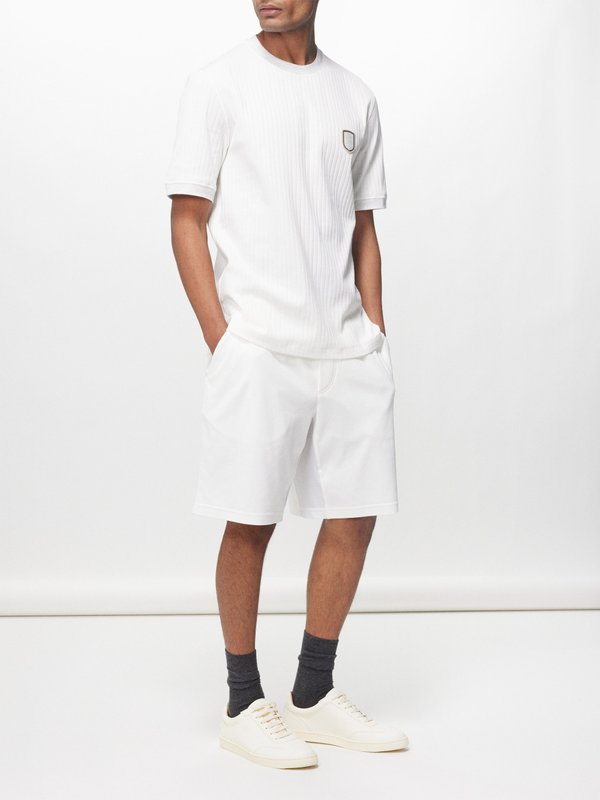 Brunello Cucinelli Tennis-embroidered cotton-jersey shorts
