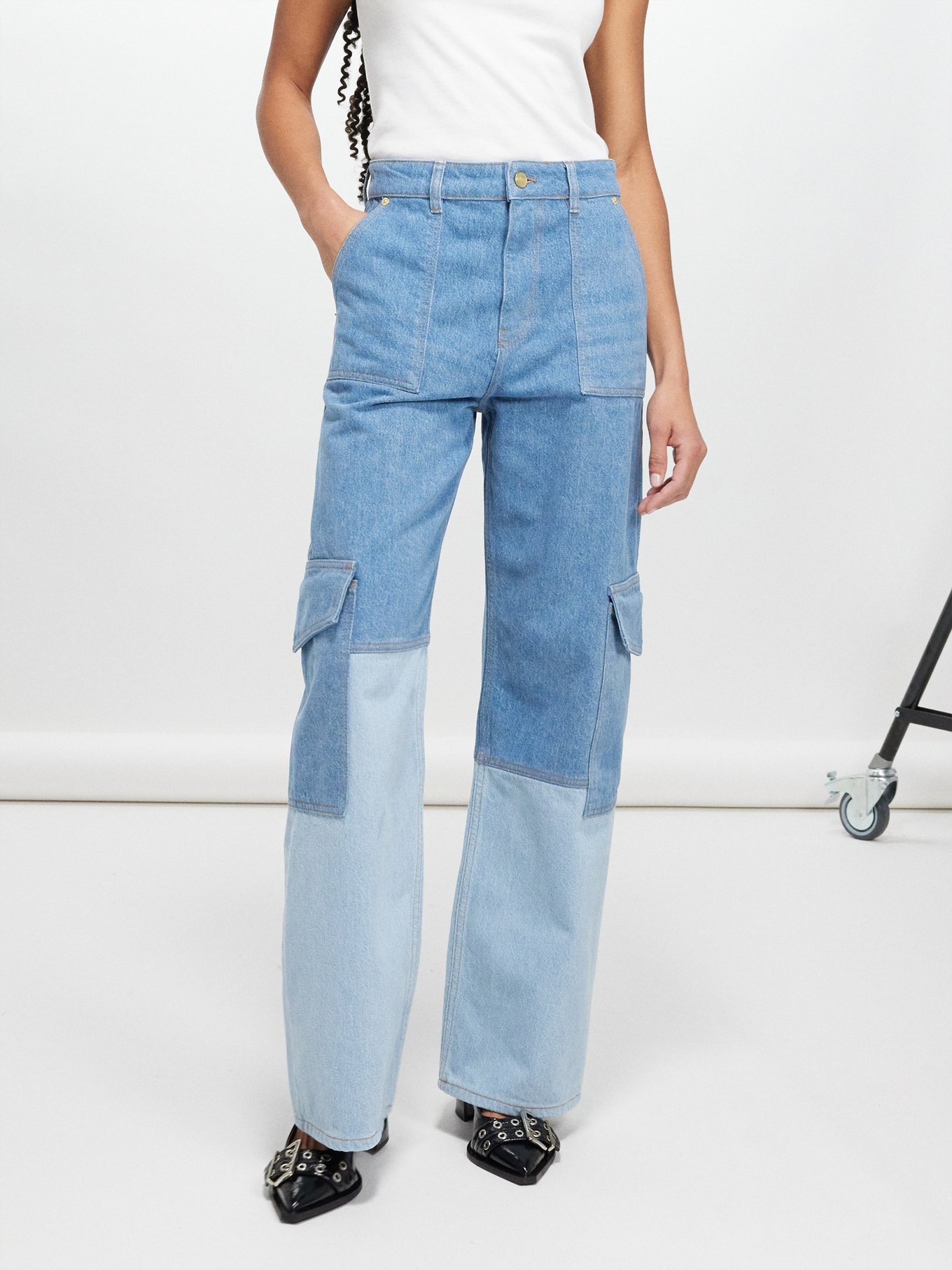 Angi patchwork organic-cotton jeans | Ganni