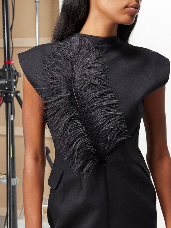 16Arlington Phaeton feather-embellished wool dress