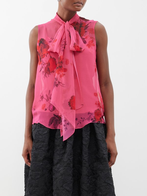 Erdem Pussy-bow floral-print silk-chiffon blouse