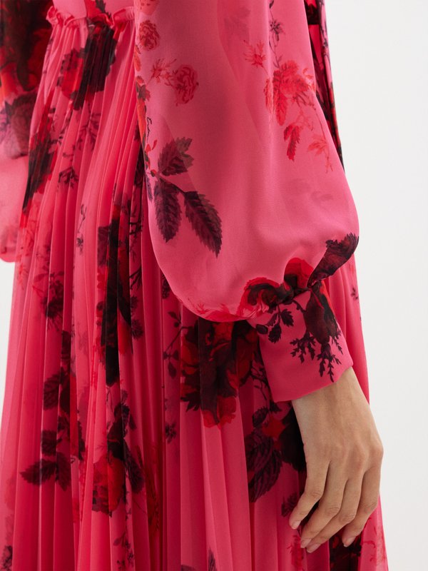 Erdem Floral-print pleated voile gown