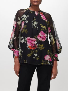 Erdem Rose-print silk-voile blouse