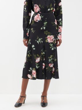 Erdem Pleated floral-print crepe midi skirt