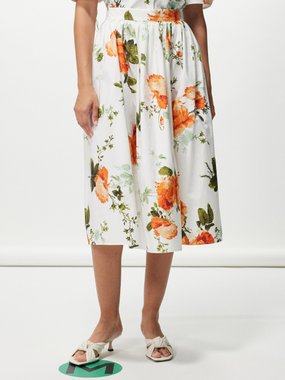Erdem Floral-print cotton-poplin midi skirt