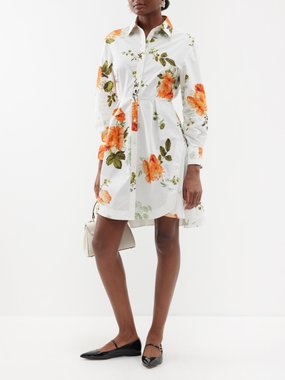 Erdem Rose-print cotton-poplin shirt dress