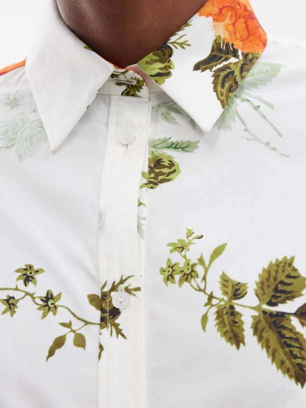 Erdem Rose-print cotton-poplin shirt dress