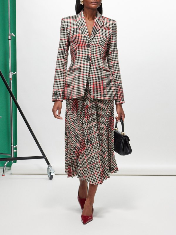 Erdem Floral-print checked tailored jacket