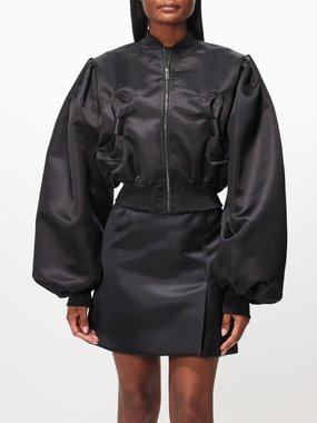 Nina Ricci Bow-pocket duchesse-satin bomber jacket