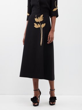 Elie Saab Floral-beaded cady A-line midi skirt