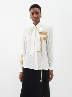Elie Saab Floral-embroidered silk-crepe blouse