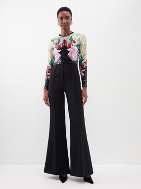 Elie Saab Floral-sequinned tulle and crepe jumpsuit