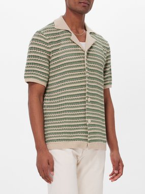 NN.07 Henry striped crochet-knit cotton shirt