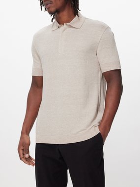 ZEGNA Concealed-placket cotton-blend mélange polo shirt