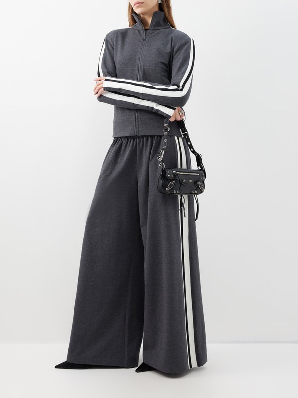 Norma Kamali Side-stripe cotton-blend jersey track trousers