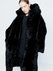 Oversized hooded shearling duffle coat