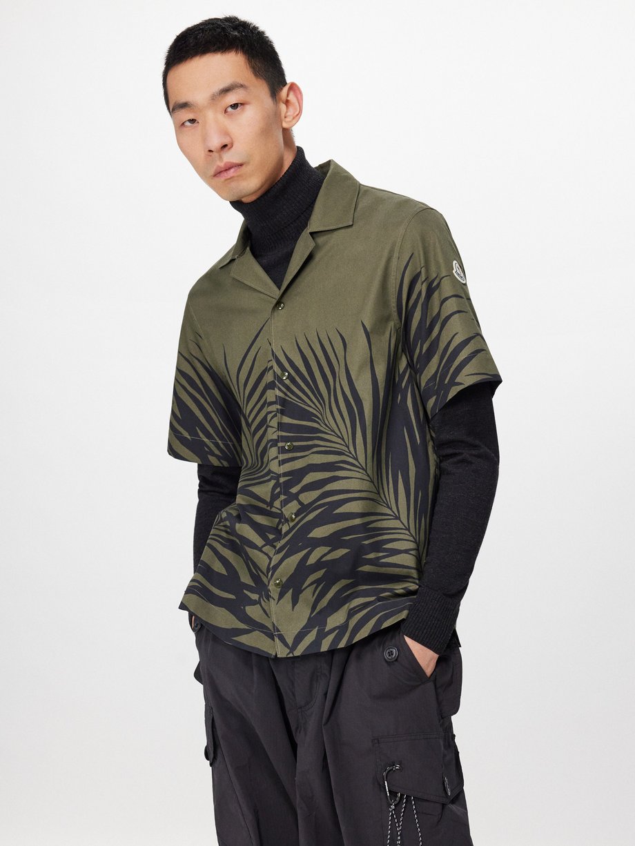 Moncler Leaf-print cotton-poplin short-sleeve shirt