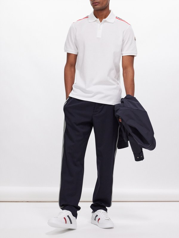 Moncler Tricolour-trim cotton-piqué polo shirt