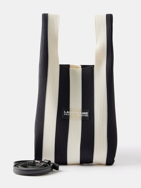LASTFRAME Ichimatsu small striped knit tote bag