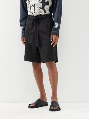 Commas Belted linen-blend shorts