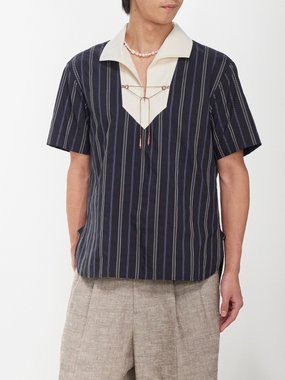 Zeus + Dione Aiolos tie-collar striped-cotton shirt