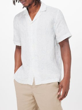 Frescobol Carioca Roberto topography-print linen short-sleeved shirt