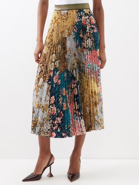 Mary Katrantzou Floral-print pleated-crepe de Chine midi skirt