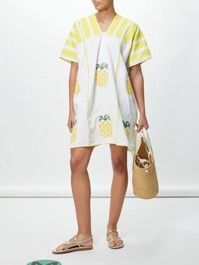 Pippa Holt Pineapple-embroidered cotton kaftan