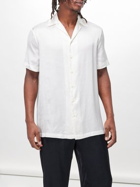 Delos Otto Cuban-collar satin short-sleeve shirt