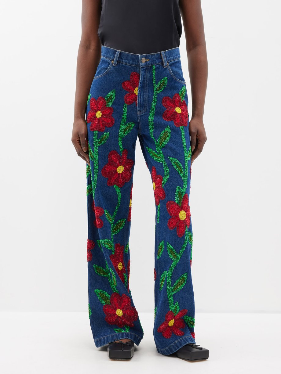 Ashish Forget-Me-Not sequinned flared jeans