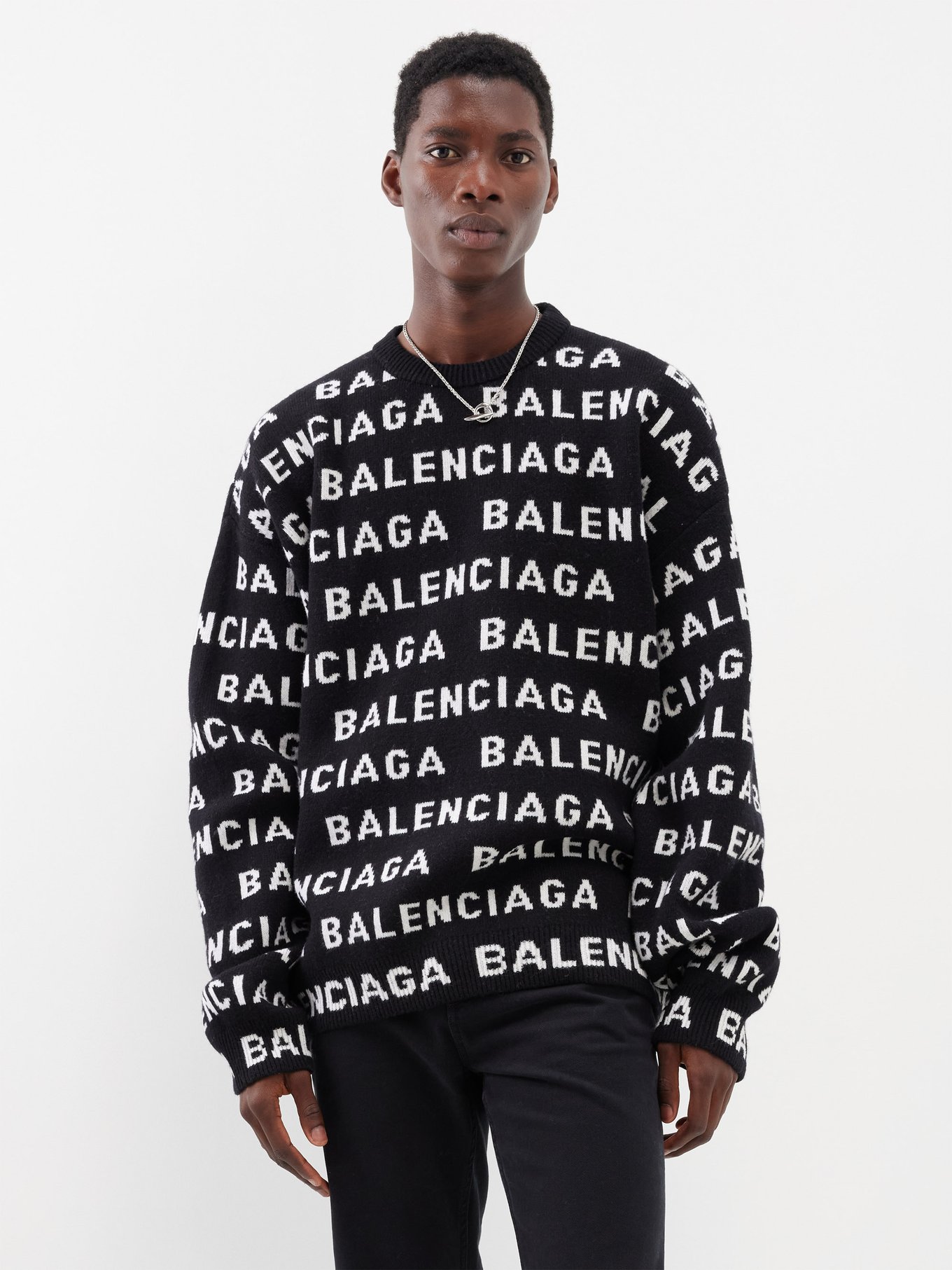 Balenciaga Balenciaga Logo-intarsia knitted wool-blend sweater  Black｜MATCHESFASHION（マッチズファッション)