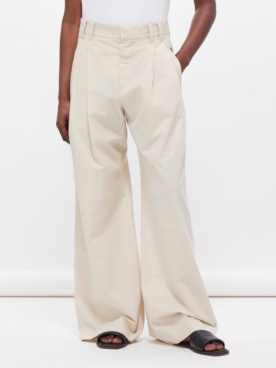 Brunello Cucinelli Double-pleat cotton-poplin wide-leg trousers