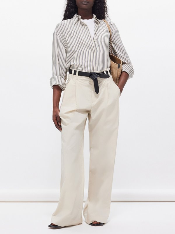 Brunello Cucinelli Double-pleat cotton-poplin wide-leg trousers