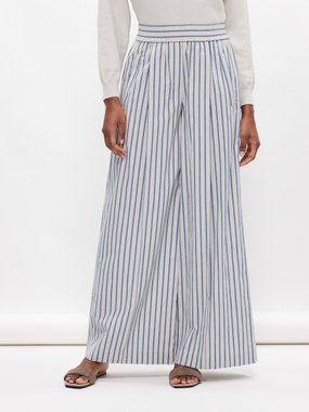 Brunello Cucinelli Striped cotton-linen wide-leg trousers