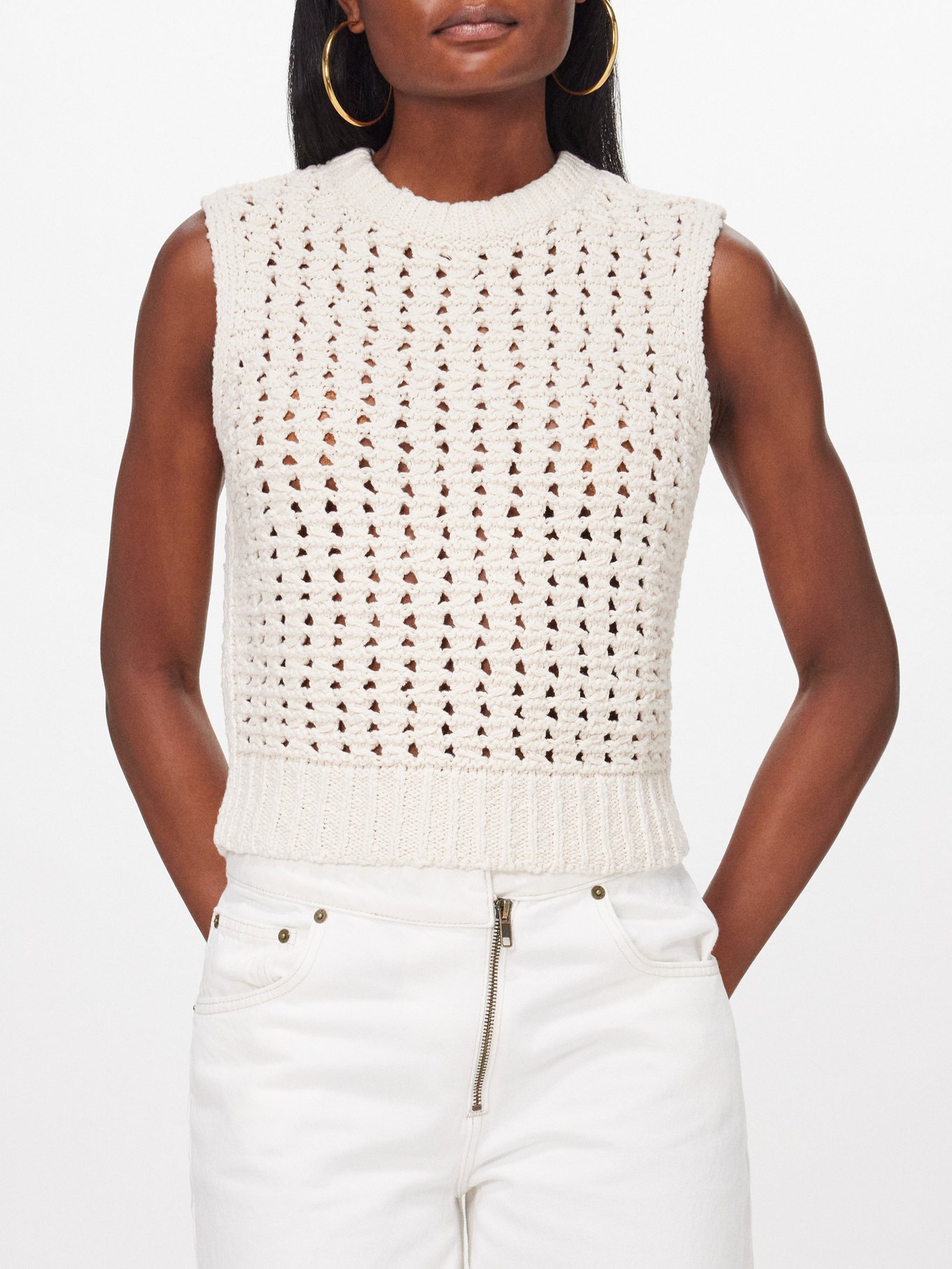 Crochet-effect cotton sweater vest | FRAME
