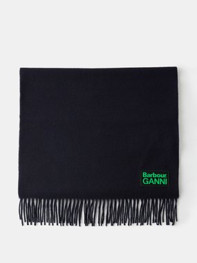 Barbour X Ganni fringed wool scarf