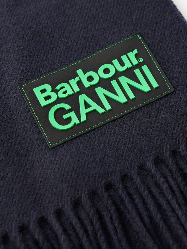 Barbour X Ganni fringed wool scarf