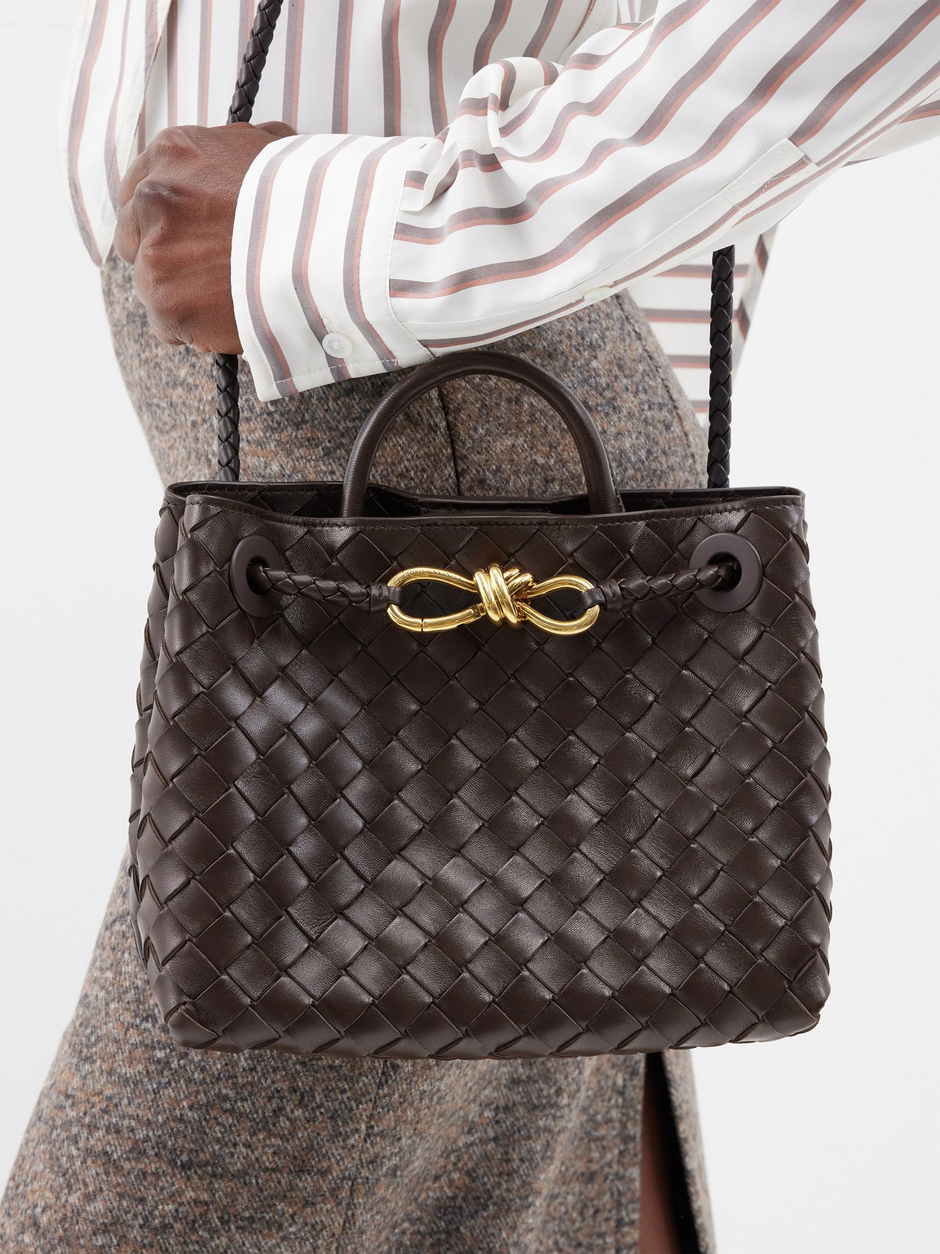 Brown Andiamo small Intrecciato-leather shoulder bag, Bottega Veneta