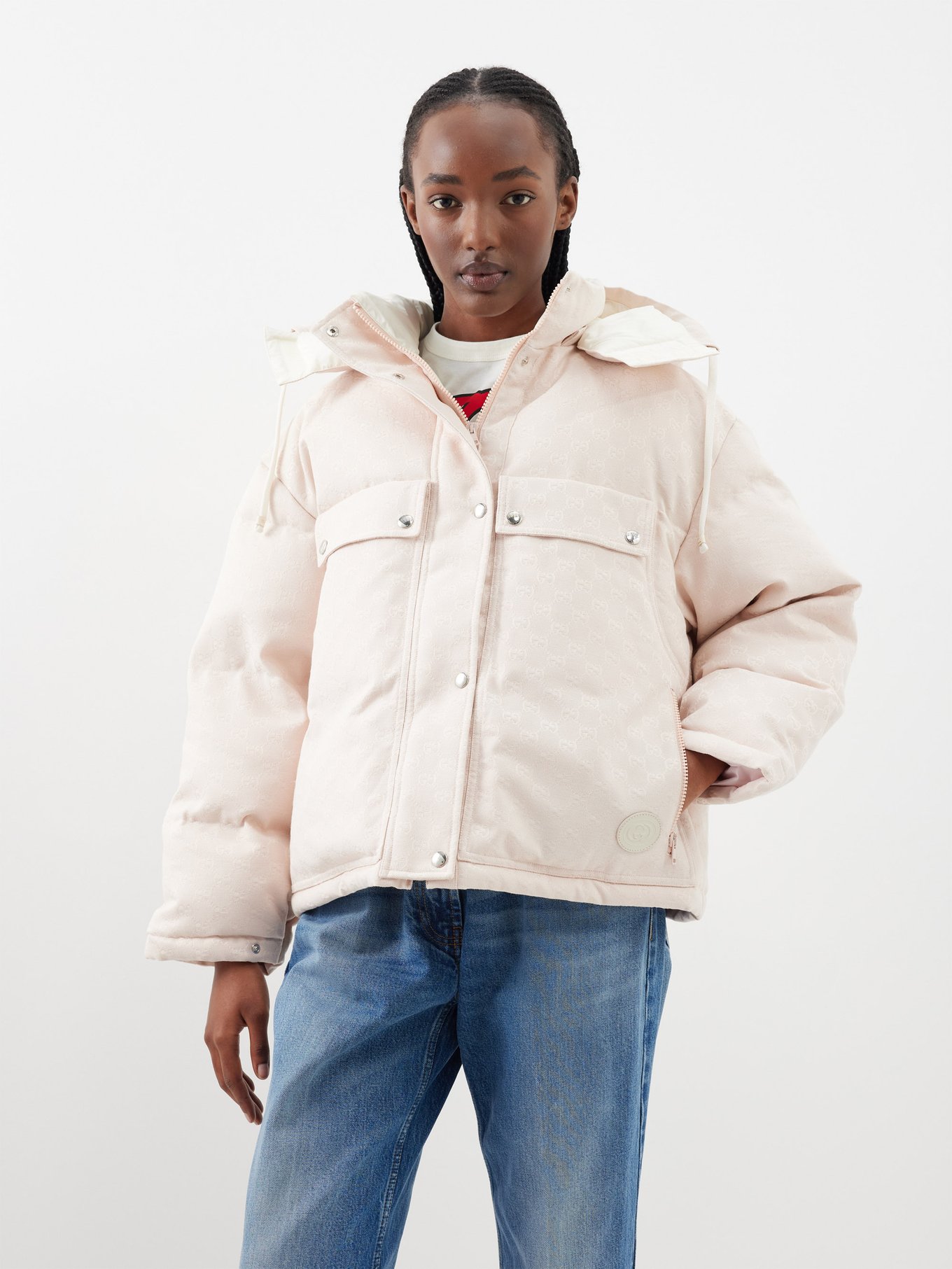 Gucci GG Hooded Puffer Jacket in Beige