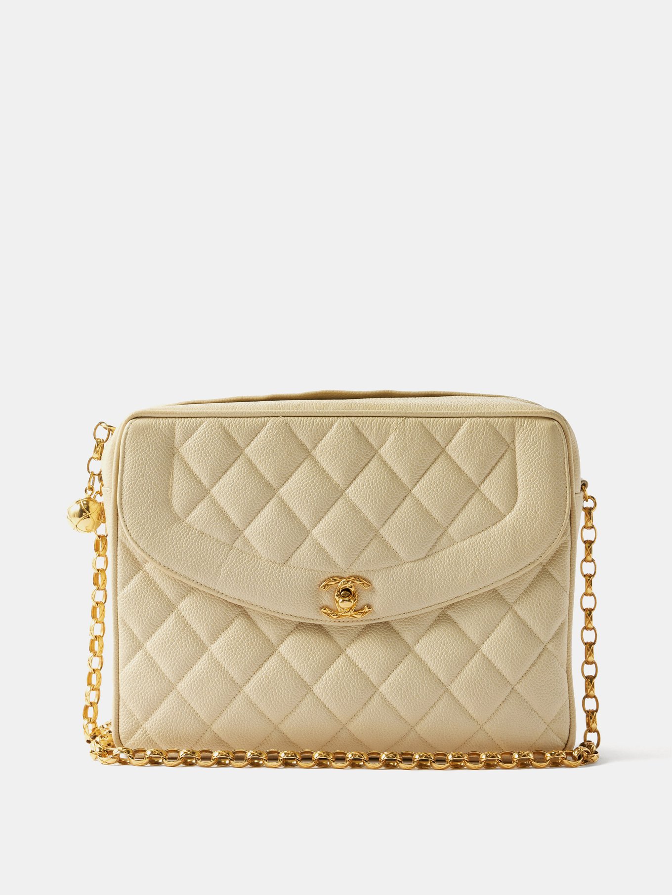 Chanel 1990s Cream Quilted Leather Camera Crossbody Bag 