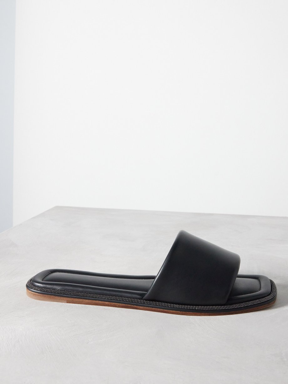 Brunello Cucinelli Monili-trim padded-leather slides